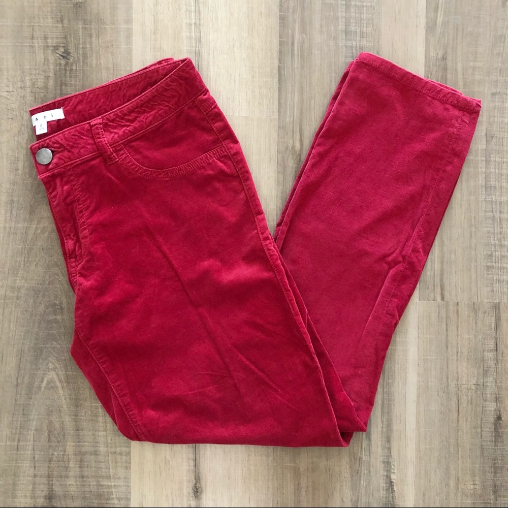 CAbi Burgundy Crimson Red Velour Velvet Corduroy Skinny Jeans Size 6